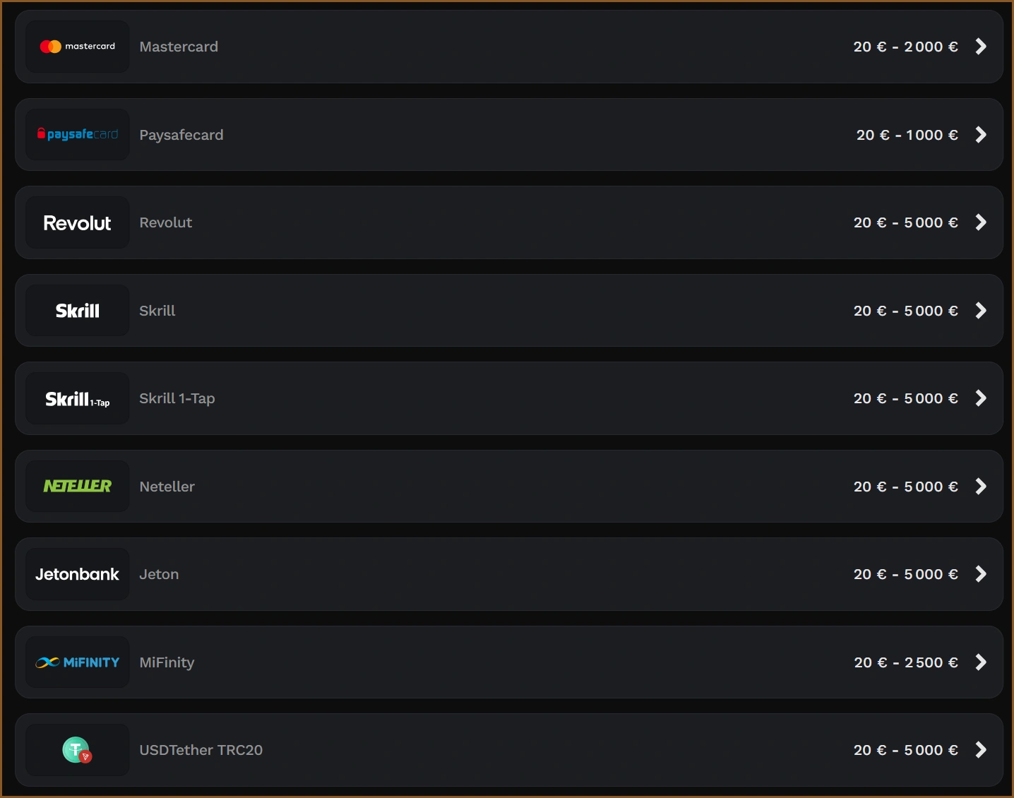 Wildsino Dépôts et retraits